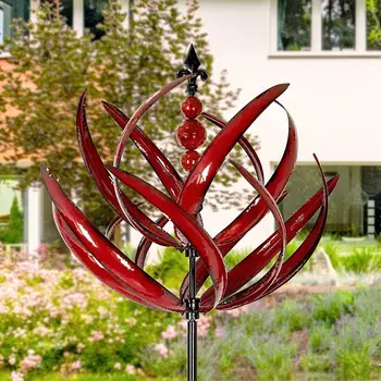 Vėjo sodo suktukai 360 laipsnių rotacinio metalo UV spinduliams atsparūs lotoso kuolai Lauko raudonojo kiemo menas vejai Terasos ekranas Vėjo malūnas