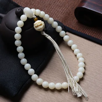 White Jade Bodhi Root Double Circle Round Beads Handstring Carving Ivory Pixiu Running Ring Bodhi Buddha Beads Handheld Hanger