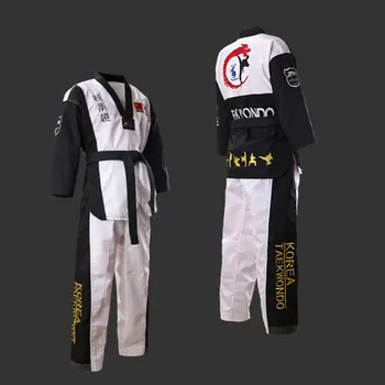 WTF Patvirtinta spalvota Taekwondo Dobok uniforma Kukkiwon Korea Tae kwon do Dobok su specialaus audinio medvilniniais V formos kaklo suaugusiųjų drabužiais