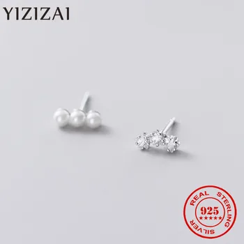 YIZIZAI Real 925 svarų sterlingų sidabro išskirtinis universalus asimetrinis perlas Cirkono krištolo smeigės auskarai Aukštos kokybės papuošalai