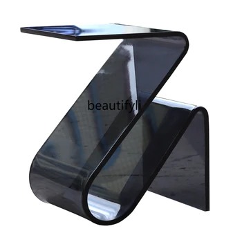 yj Akrilinis skaidrus šviesus prabangus naktinis telefono staliukas Art Z formos šoninis staliukas mini ir paprastas modernus šoninis staliukas