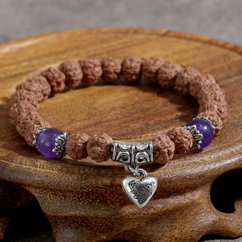 YUOKIAA Vintage Classic Natural Bodhi Purple Crystal Beaded Love Charm Apyrankė Meditacija Jogos dvasia Budos papuošalų dovana
