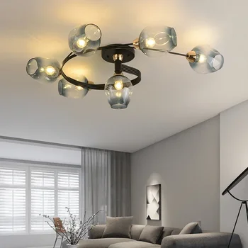 Šiaurės šalių minimalistinė moderni geležinė lempa svetainėje Modernus LED stiklo lubų šviestuvas Valgomasis ir studijų kambarys Miegamasis