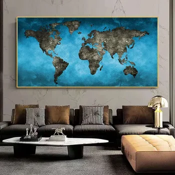 Šiuolaikinė geografija Estetika Sienų menas Aukso pasaulio žemėlapio plokštė HD aliejus ant drobės Plakatai ir spaudiniai Namų miegamojo dekoro dovanos