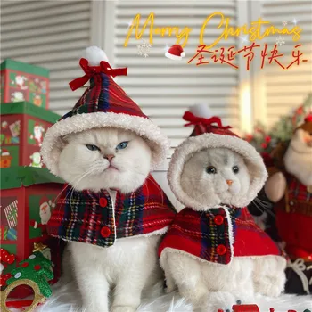 Šuo Kalėdų apsiaustas Katės Naujieji metai Apsiaustas su gobtuvu Naminių gyvūnėlių kepurė Augintinio šuniuko drabužiai