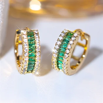 Žalias krištolas Mažas kvadratinis akmeninis auskaras Įvairiaspalvis Cirkonas Apvalus lankelis Auskarai moterims Vintažinis aukso spalvos vestuvių papuošalų dovana