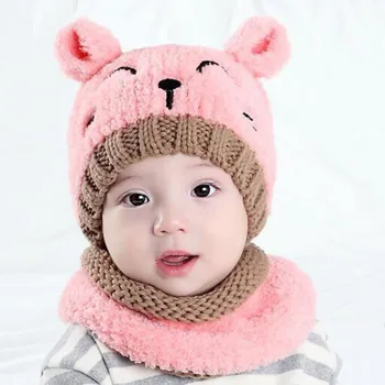 Žieminė kepurė mažyliams Berniukai Mergaitės Šilta medvilninė kepurė Kaklas Šiltesni vaikai Megzta Beanie kepurė 0-3 metai
