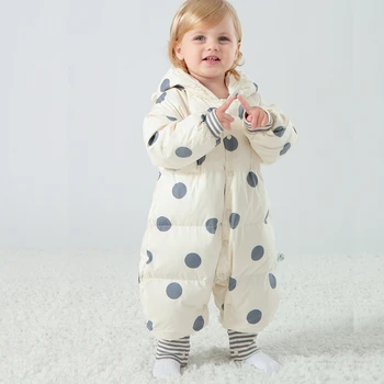 Žiemos kūdikis mažylis berniukas mergaitė šiltas parka kombinezonas mielas polka taškuotas gobtuvas vieno gabalo naujagimio apranga vienas gabalas