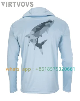 Žvejybos marškiniai ilgomis rankovėmis Tech apsauga nuo gobtuvo Uv Sun Upf Vyriški greitos sausos žvejybos marškiniai Lauko sportinės žuvies drabužiai 2023