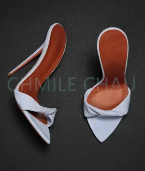 【Prieš užsakydami išmatuokite pėdų ilgį】Slide Sandal Woman Pointed Toe Sexy High Heel Stiletto Luxury Lady Designer Shoe 3-CHC-32