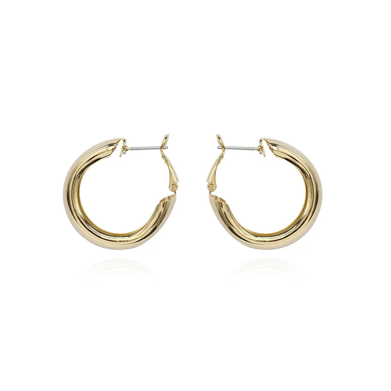 prašmatnūs C formos auskarai iš metalo su tikru auksu - Retro ausų papuošalai Europos ir Amerikos stiliams Nuotrauka 4