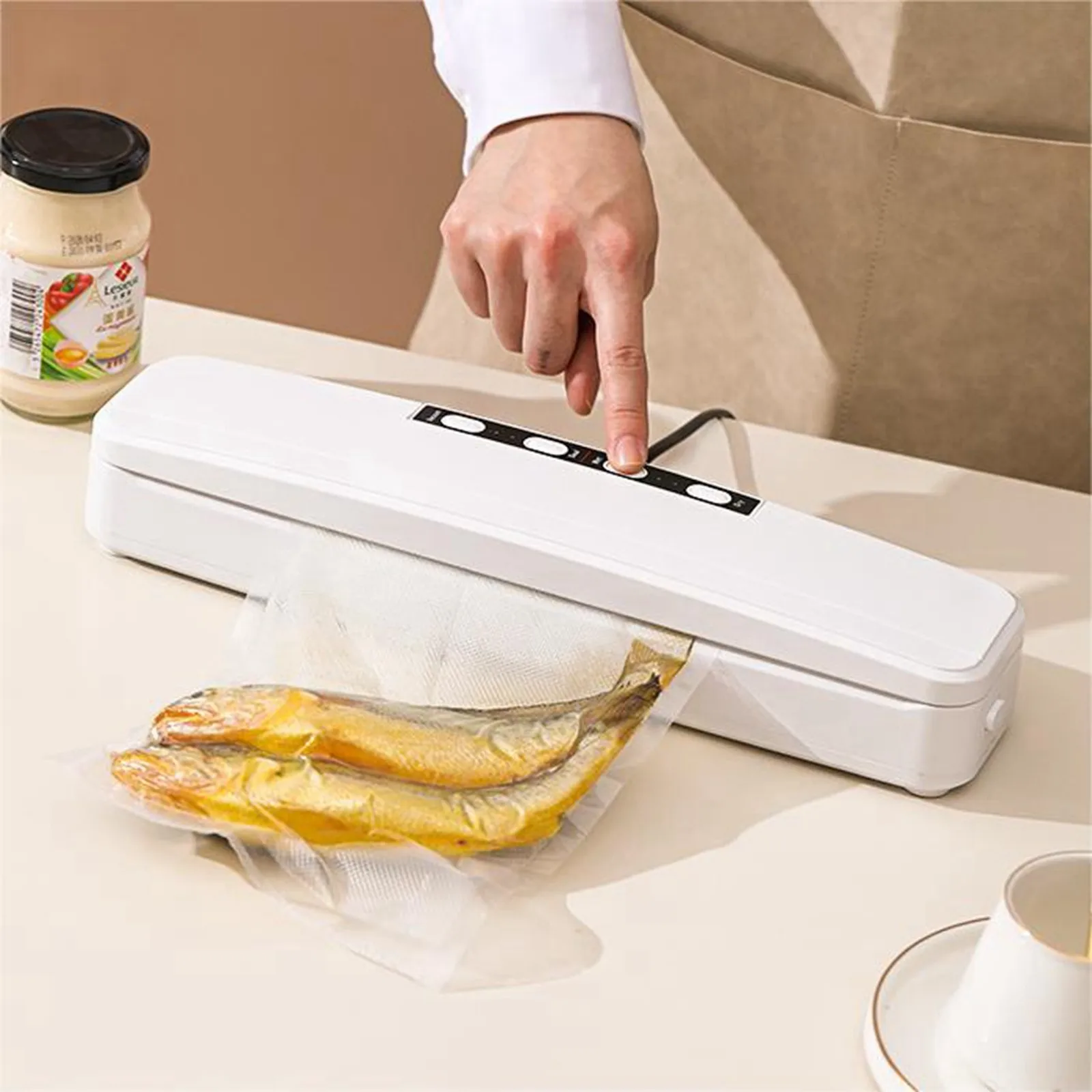Automatinis vakuuminis sandariklis maistui Mėsos kepimas Šaldymo sandėlis Jautienos laikymas Žuvies virimas suderinamas su mašina virtuvei Nuotrauka 1