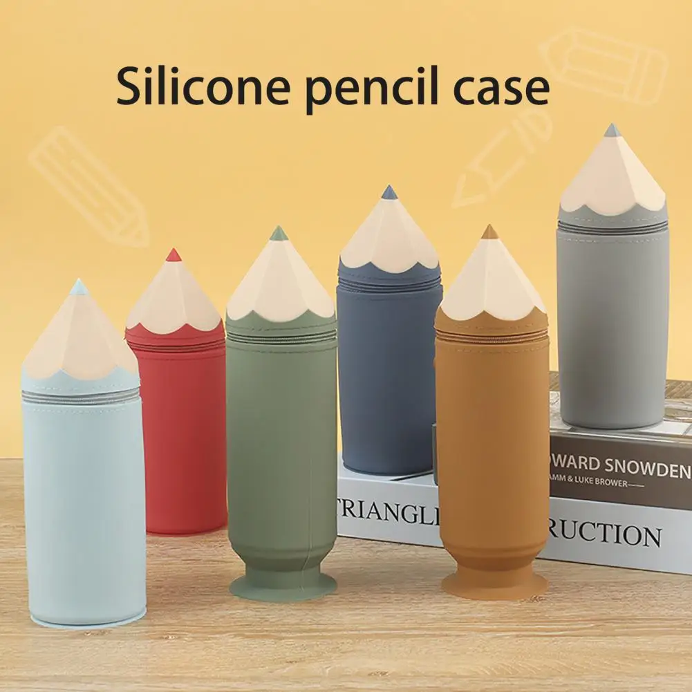Pieštuko maišelis Praktiškas silikoninis rašiklis Pieštuko formos pieštuko dėklas Siurbtuko dizainas namų biuro mokyklai Vandeniui atsparus makiažo šepetėlių laikiklis Nuotrauka 0