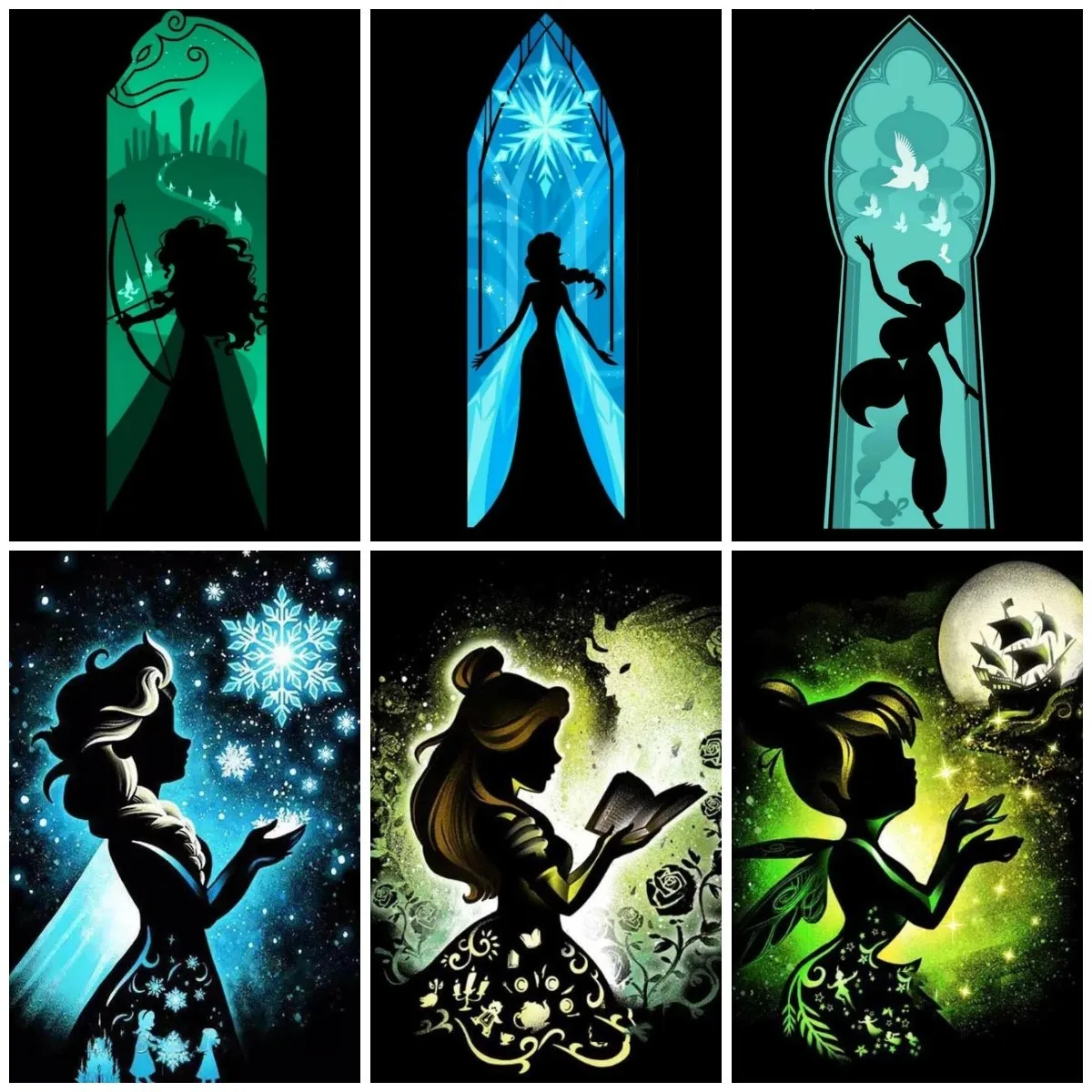 Disney princesės personažai Sienų meno plakatas Plakatai Vaikų darželis Drobė Tapyba Sienų spauda Paveikslėlis Kūdikių kambario dekoras Nuotrauka 0