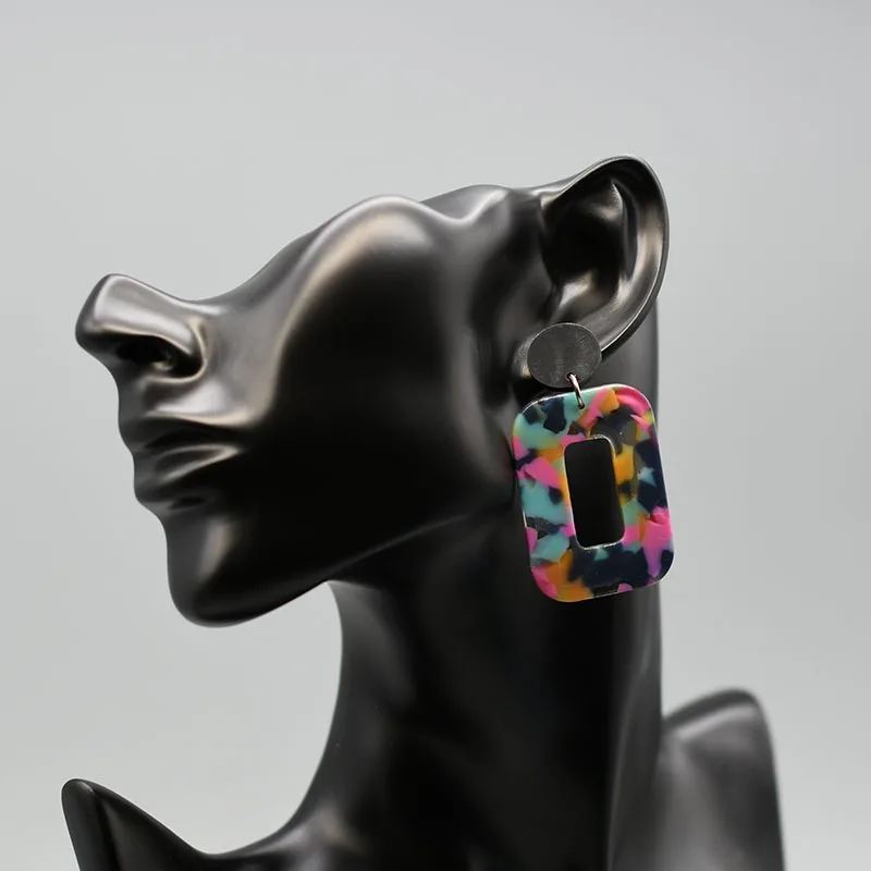 Paprasto dizaino akrilo dervos lašo auskarai moterims Minimalistinis geometrinis leopardo pakabos auskaras 2020 papuošalų dovana Nuotrauka 0