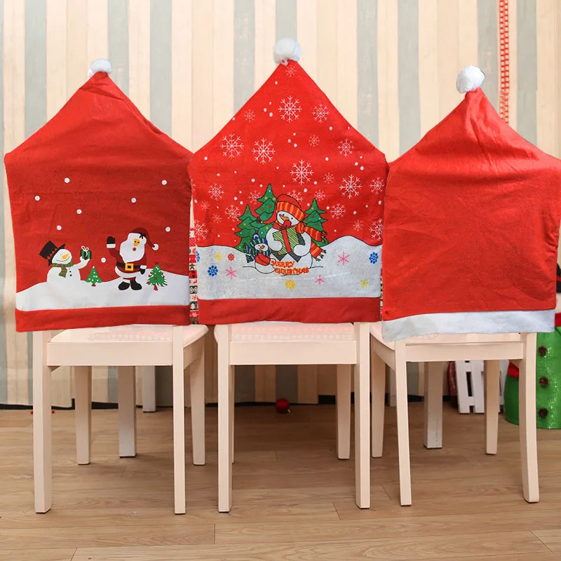 Kalėdinės kėdės užvalkalas Raudona Kalėdų Senelio kepurė valgomajam Virtuvė Viešbutis Svetainė Xmas Vakarėlio kėdės dekoravimas Natalio Noelio dovana Nuotrauka 0