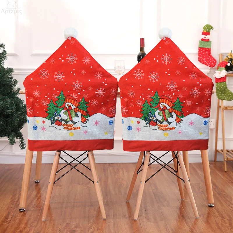 Kalėdinės kėdės užvalkalas Raudona Kalėdų Senelio kepurė valgomajam Virtuvė Viešbutis Svetainė Xmas Vakarėlio kėdės dekoravimas Natalio Noelio dovana Nuotrauka 2