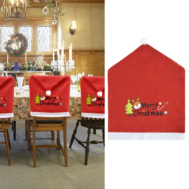 Kalėdinės kėdės užvalkalas Raudona Kalėdų Senelio kepurė valgomajam Virtuvė Viešbutis Svetainė Xmas Vakarėlio kėdės dekoravimas Natalio Noelio dovana Nuotrauka 4