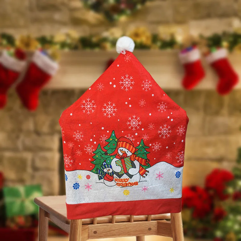 Kalėdinės kėdės užvalkalas Raudona Kalėdų Senelio kepurė valgomajam Virtuvė Viešbutis Svetainė Xmas Vakarėlio kėdės dekoravimas Natalio Noelio dovana Nuotrauka 5