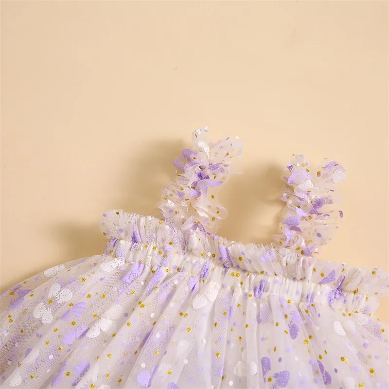 Baby Girl Princess suknelė be rankovių dirželis gėlių sluoksniuotas tiulis Tutu tinklelis pūkuota suknelė Nuotrauka 3