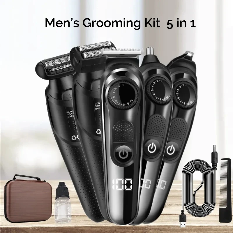 Resuxi Black Professional Electric Cordless Men Grooming Kit, Vandeniui atsparus barzdos nosies ir akių plaukų kirpimo mašinėlė USB nerūdijantis plienas 5W Nuotrauka 1