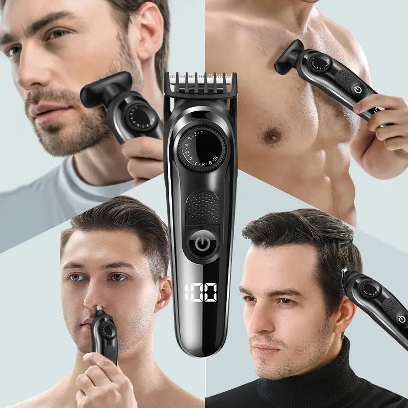 Resuxi Black Professional Electric Cordless Men Grooming Kit, Vandeniui atsparus barzdos nosies ir akių plaukų kirpimo mašinėlė USB nerūdijantis plienas 5W Nuotrauka 4