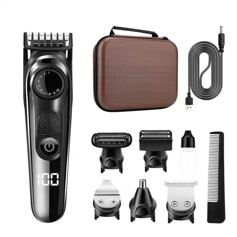 Resuxi Black Professional Electric Cordless Men Grooming Kit, Vandeniui atsparus barzdos nosies ir akių plaukų kirpimo mašinėlė USB nerūdijantis plienas 5W Nuotrauka 5