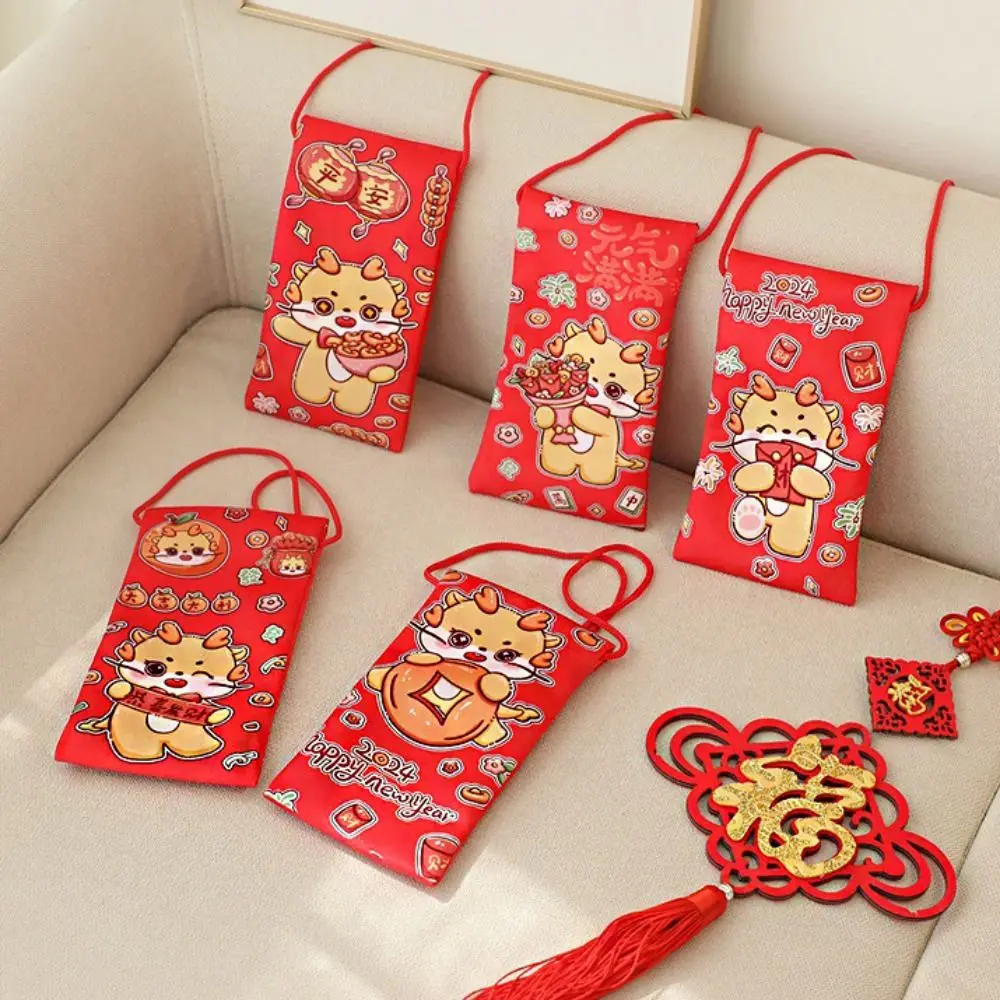 Lucky Money Wallet Money Packing Bag Hongbao Plush Coin Purse 2024 Red Envelope Red Packet Children's Bag Dragon Year Mascot Nuotrauka 1