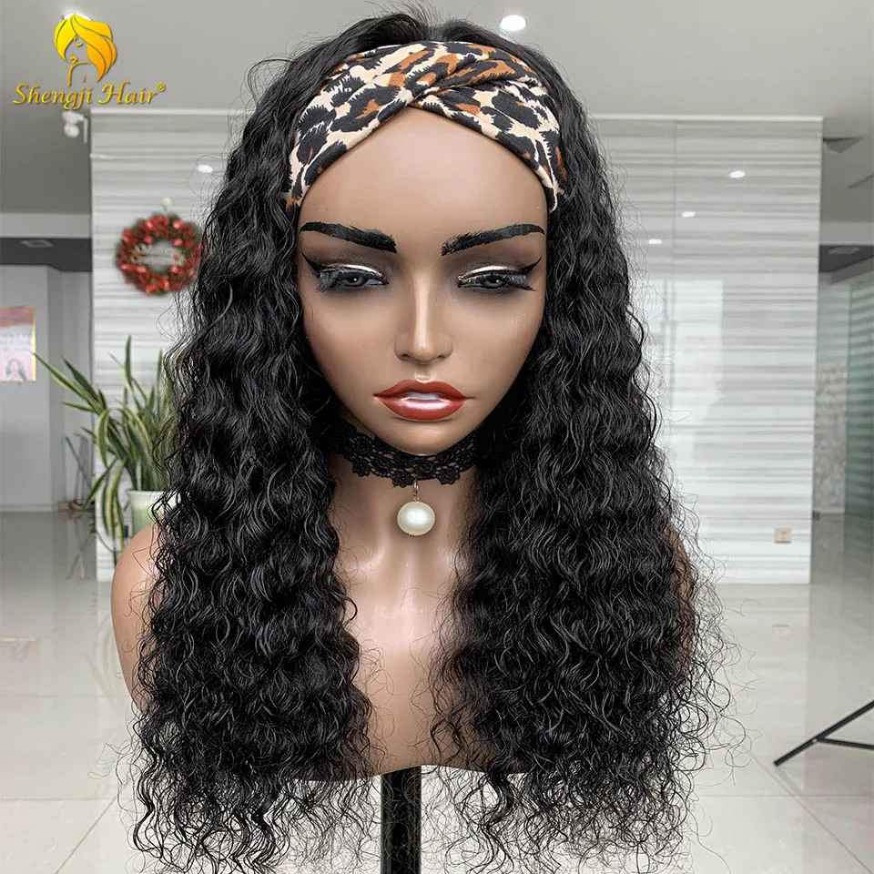 Natural Wave Wig Headband Wig Human Hair Brazil Remy Glueless Hair Wig for Black Women Machine Made Wig With Headband SHENGJI Nuotrauka 0