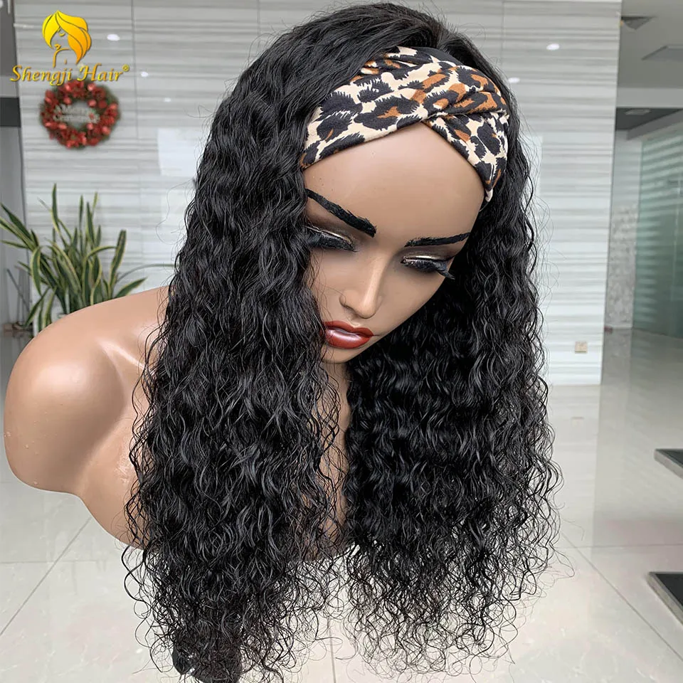 Natural Wave Wig Headband Wig Human Hair Brazil Remy Glueless Hair Wig for Black Women Machine Made Wig With Headband SHENGJI Nuotrauka 1