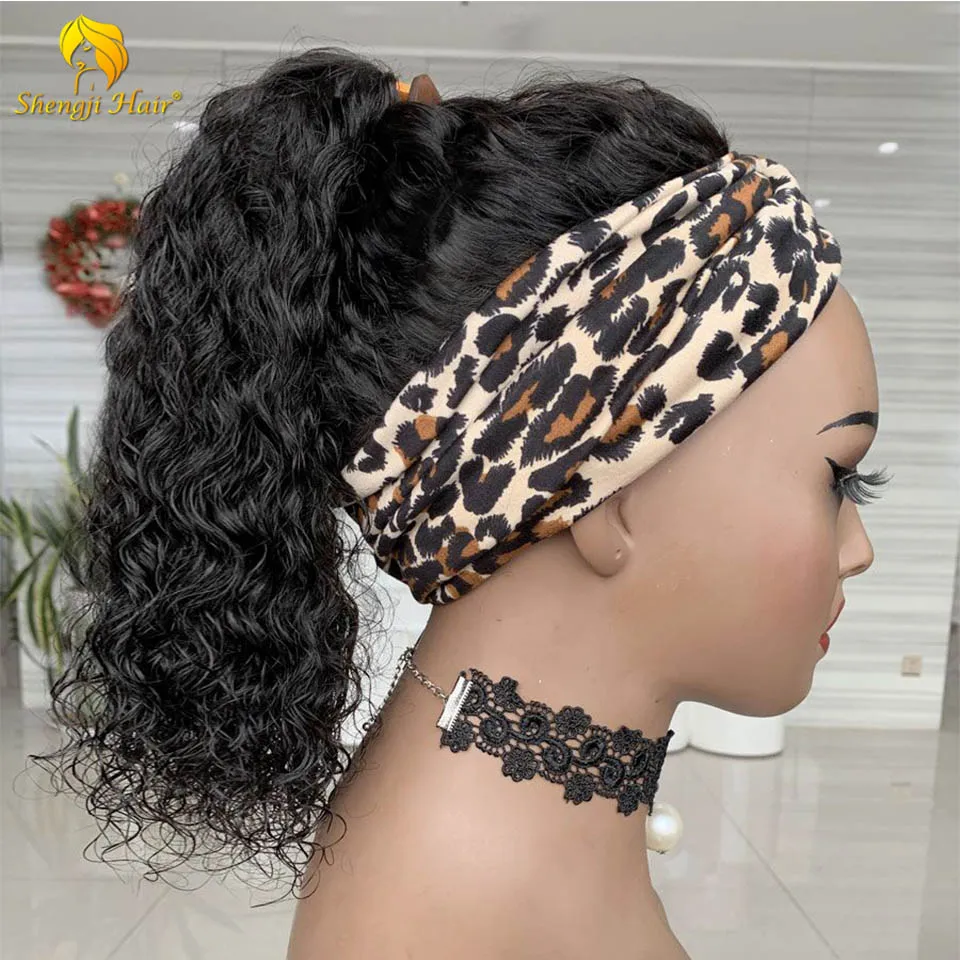 Natural Wave Wig Headband Wig Human Hair Brazil Remy Glueless Hair Wig for Black Women Machine Made Wig With Headband SHENGJI Nuotrauka 3