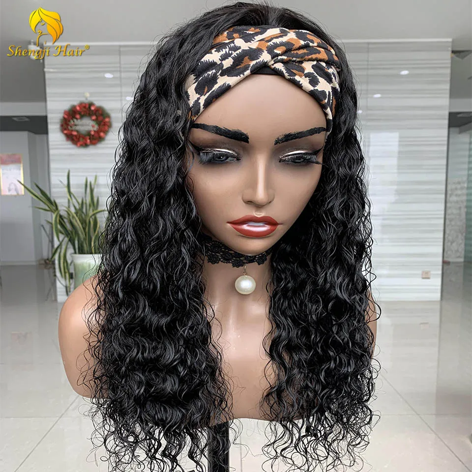 Natural Wave Wig Headband Wig Human Hair Brazil Remy Glueless Hair Wig for Black Women Machine Made Wig With Headband SHENGJI Nuotrauka 4