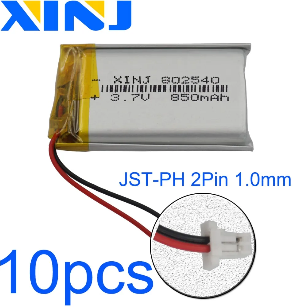 XINJ 10pcs 3.7V 850mAh 2pin JST-PH 1.0mm Polymer Li Lithium Battery Lipo Cell 802540 Fotoaparatui PDA navigacija GPS Bluetooth Nuotrauka 0