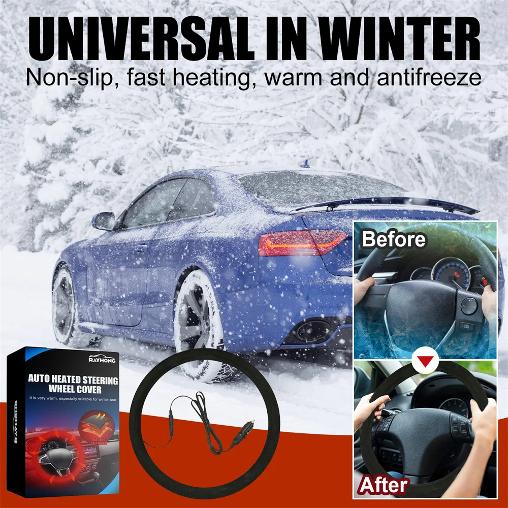 12V šildomas automobilio vairo dangtis Universalus vairas Greito šildymo apsauga Dangteliai Šilti automobilių salono priedai Nuotrauka 0