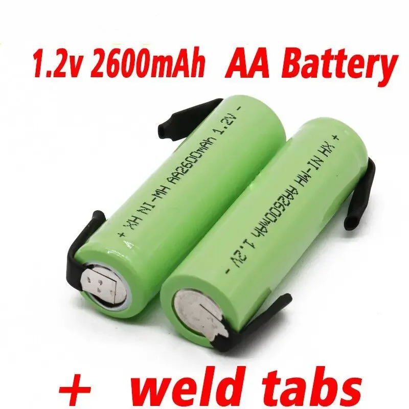 1.2V AA įkraunama baterija 2600mah NI-MH cell Žalias apvalkalas su suvirinimo skirtukais Philips elektriniam skustuvo skustuvo dantų šepetėliui Nuotrauka 0