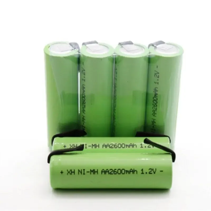 1.2V AA įkraunama baterija 2600mah NI-MH cell Žalias apvalkalas su suvirinimo skirtukais Philips elektriniam skustuvo skustuvo dantų šepetėliui Nuotrauka 1