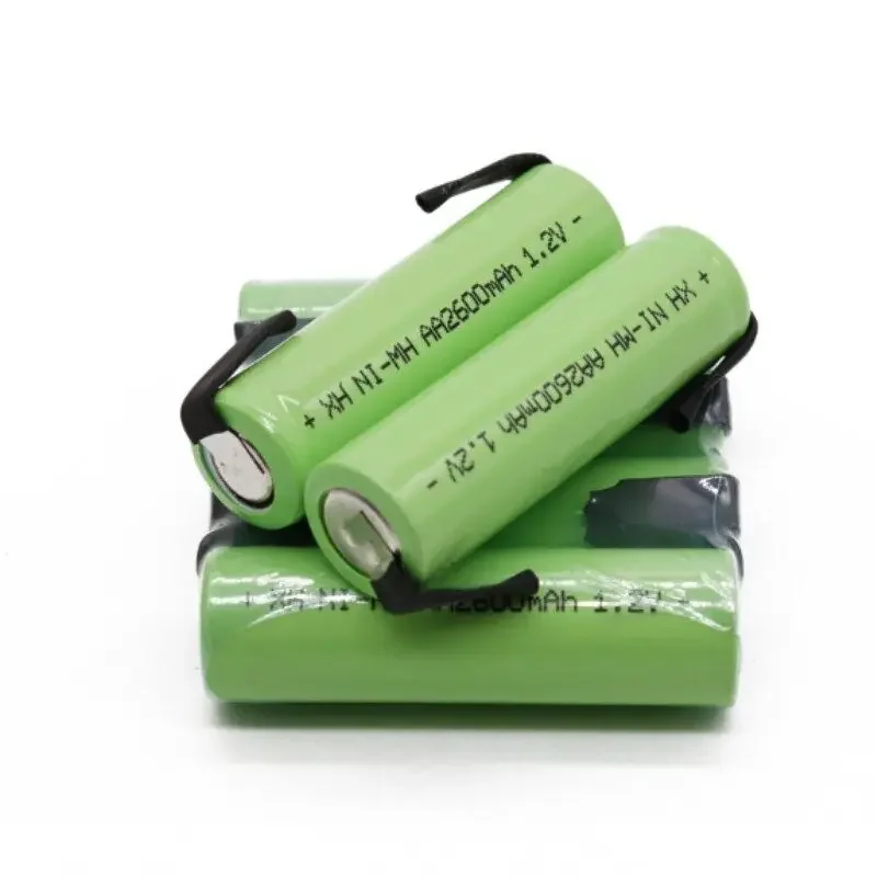 1.2V AA įkraunama baterija 2600mah NI-MH cell Žalias apvalkalas su suvirinimo skirtukais Philips elektriniam skustuvo skustuvo dantų šepetėliui Nuotrauka 2