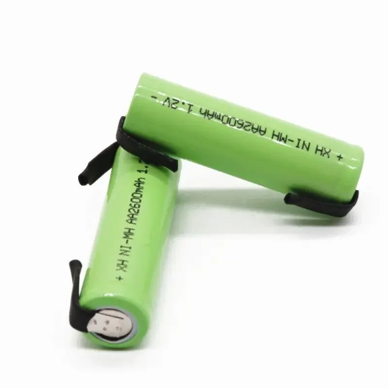 1.2V AA įkraunama baterija 2600mah NI-MH cell Žalias apvalkalas su suvirinimo skirtukais Philips elektriniam skustuvo skustuvo dantų šepetėliui Nuotrauka 3