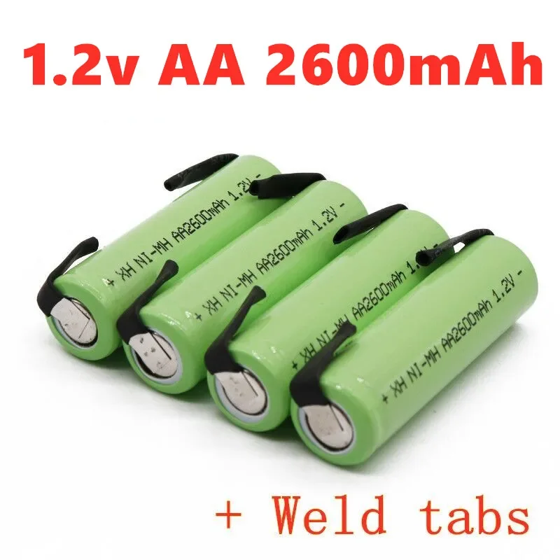 1.2V AA įkraunama baterija 2600mah NI-MH cell Žalias apvalkalas su suvirinimo skirtukais Philips elektriniam skustuvo skustuvo dantų šepetėliui Nuotrauka 4