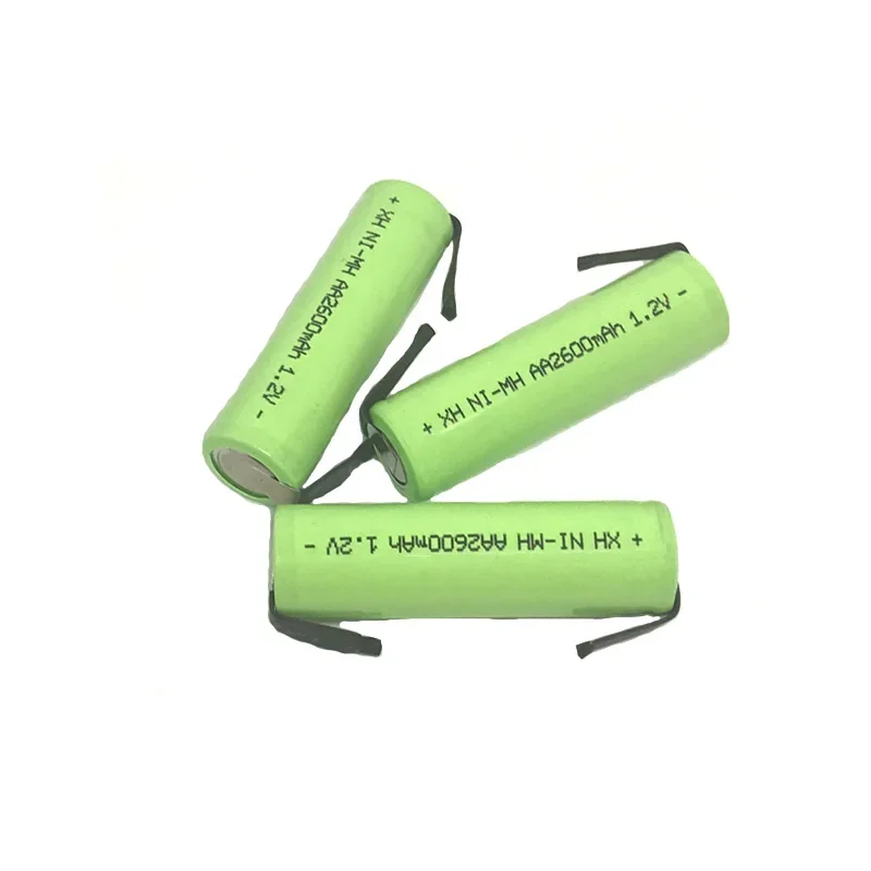 1.2V AA įkraunama baterija 2600mah NI-MH cell Žalias apvalkalas su suvirinimo skirtukais Philips elektriniam skustuvo skustuvo dantų šepetėliui Nuotrauka 5