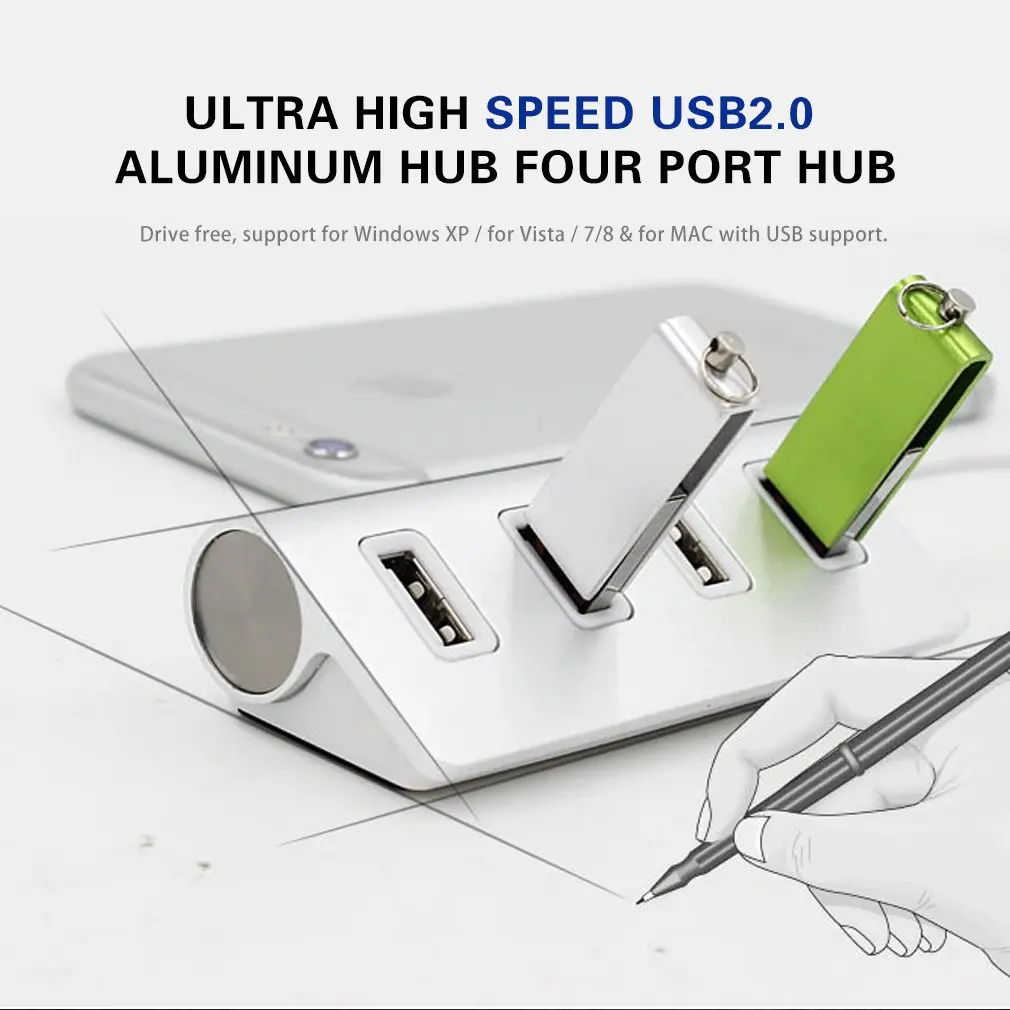 nešiojamas dydis aliuminio lydinys ypač didelės spartos 4 prievadai USB šakotuvas USB skirstytuvo adapteris su LED indikatoriumi PC nešiojamam kompiuteriui Nuotrauka 1