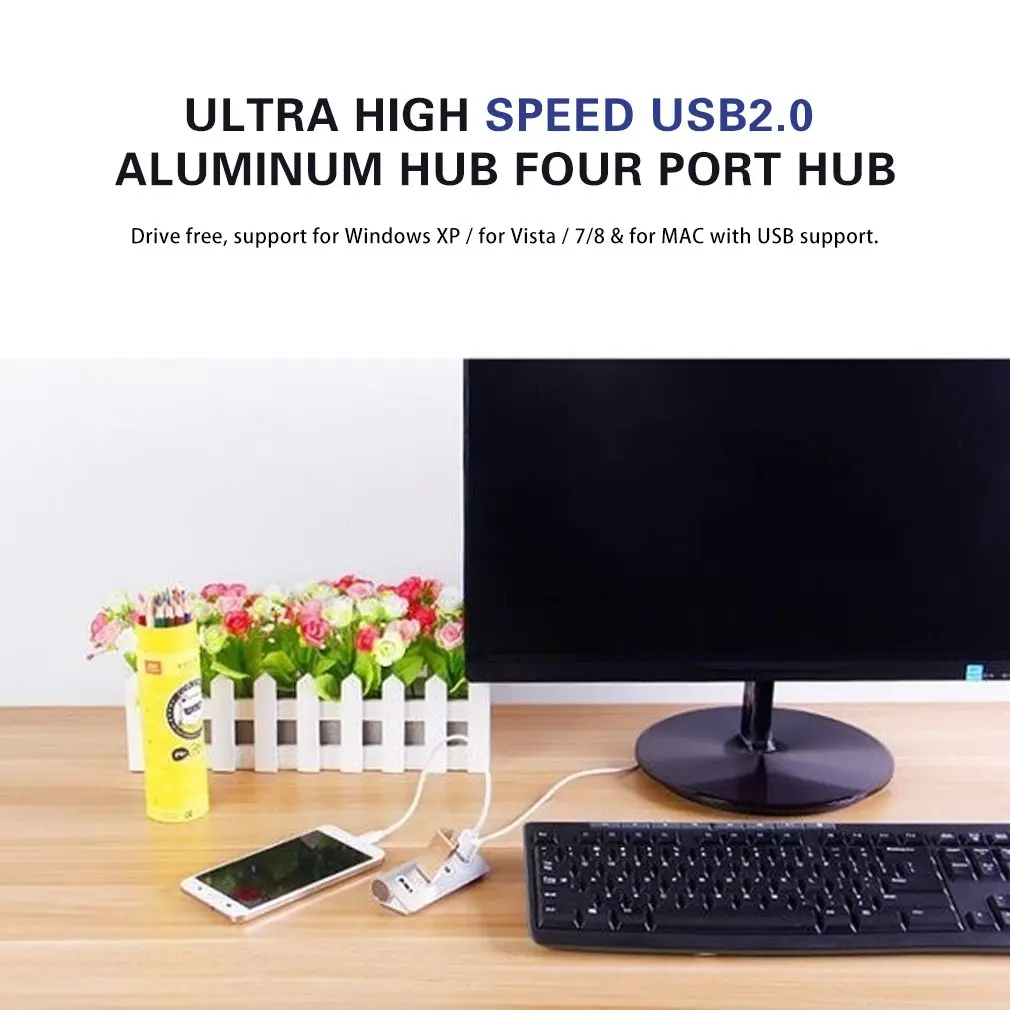 nešiojamas dydis aliuminio lydinys ypač didelės spartos 4 prievadai USB šakotuvas USB skirstytuvo adapteris su LED indikatoriumi PC nešiojamam kompiuteriui Nuotrauka 4