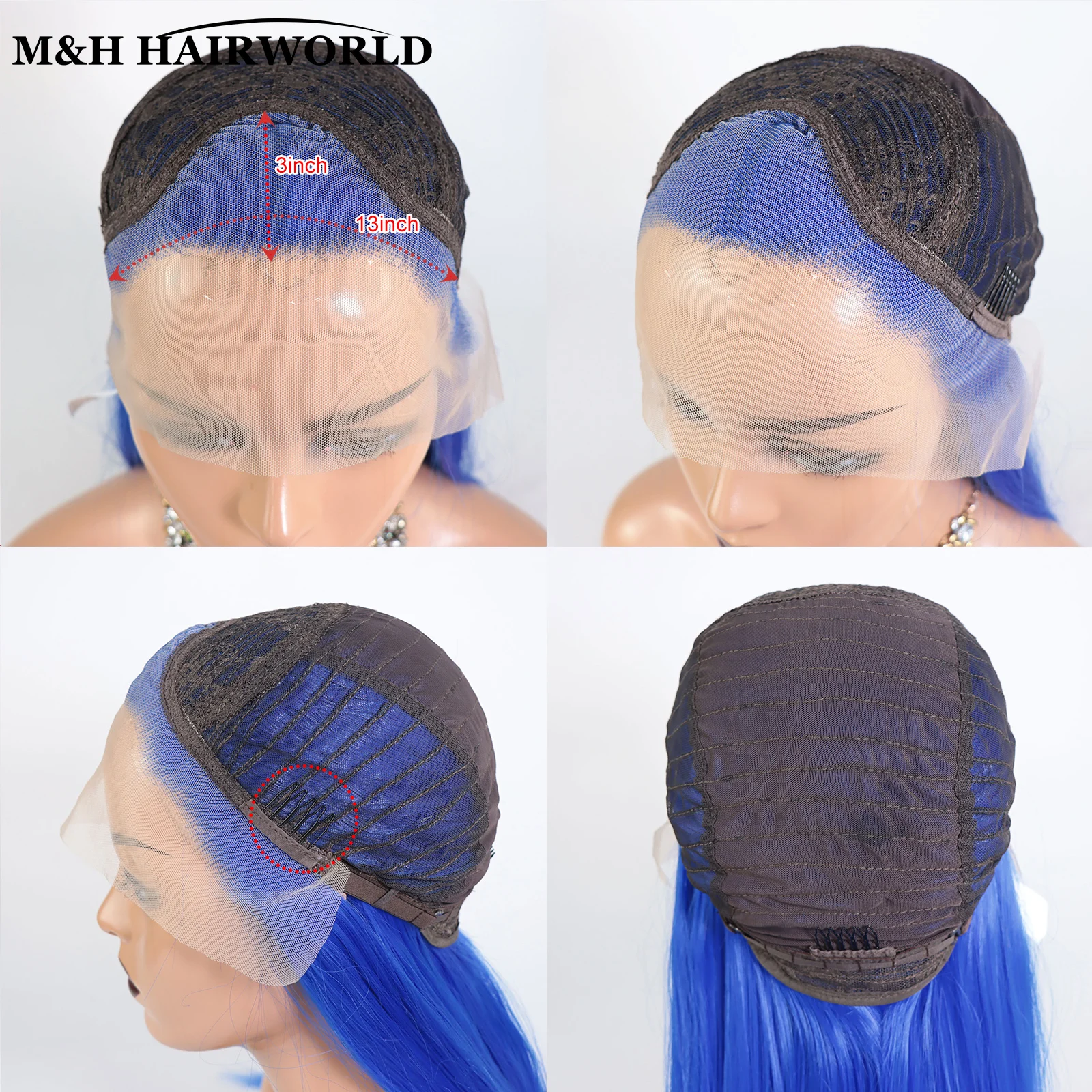 Mėlynos spalvos sintetinių plaukų nėrinių priekiniai perukai moterims Cosplay Party ilgas šilkinis tiesių plaukų perukas 13x3 nėrinių priekiniai perukai Nuotrauka 5