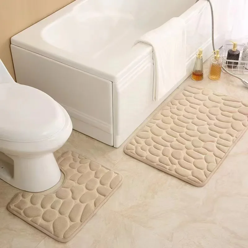 3D Neslidus vonios kilimėlis Akmenimis grįstas reljefinis vonios kilimėliai Sugeriantys durų kilimėliai Durų durų grindų kilimėliai Mašina plaunama greitai džiūsta Nuotrauka 0
