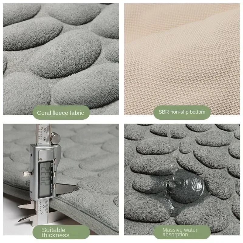 3D Neslidus vonios kilimėlis Akmenimis grįstas reljefinis vonios kilimėliai Sugeriantys durų kilimėliai Durų durų grindų kilimėliai Mašina plaunama greitai džiūsta Nuotrauka 3