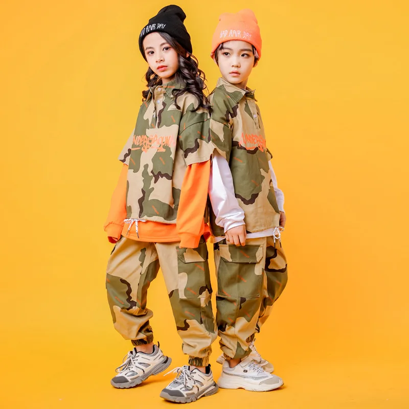 Vaikų šokių apranga Hip Hop kostiumai mergaitėms Berniukai Marškinėliai Kelnės Paltas Kostiumas Modern Jazz Show Drabužiai Dėvėti Pramoginiai šokiai Spektaklis Nuotrauka 3