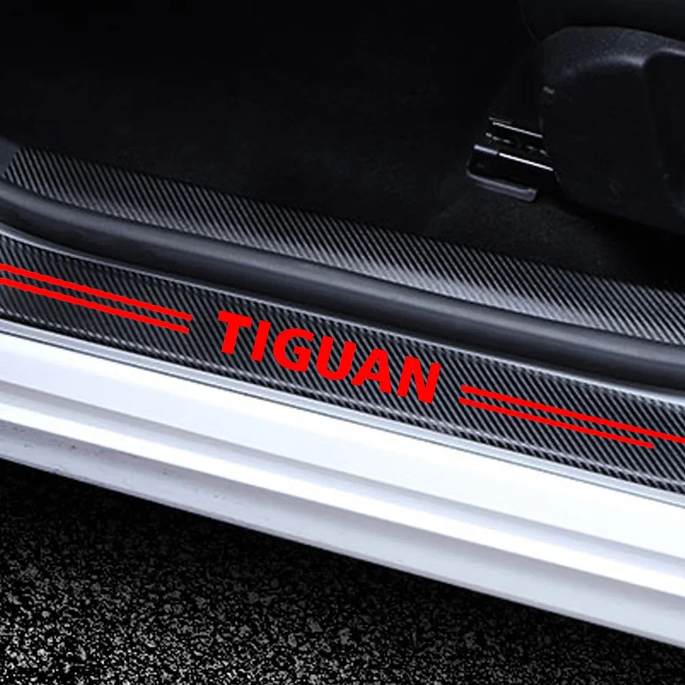 4PCS VW Tiguan 1 2 2018 2017 2016 2015 2014 2013 2012 Rline R Line automobilio durų slenksčio plokštelė Anglies pluošto lipdukas Nuotrauka 1