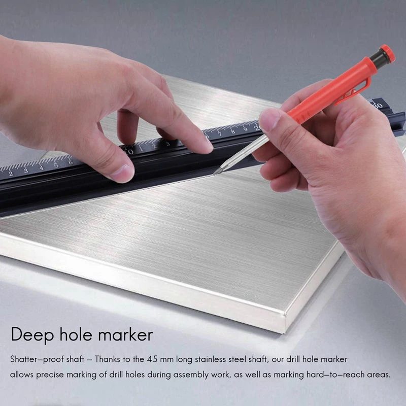 Deep Hole Marker Premium mechaninis pieštuko žymeklis su integruotu galąstuvu-medienai, metalui, akmeniui I gręžimo skylės žymeklis Nuotrauka 2