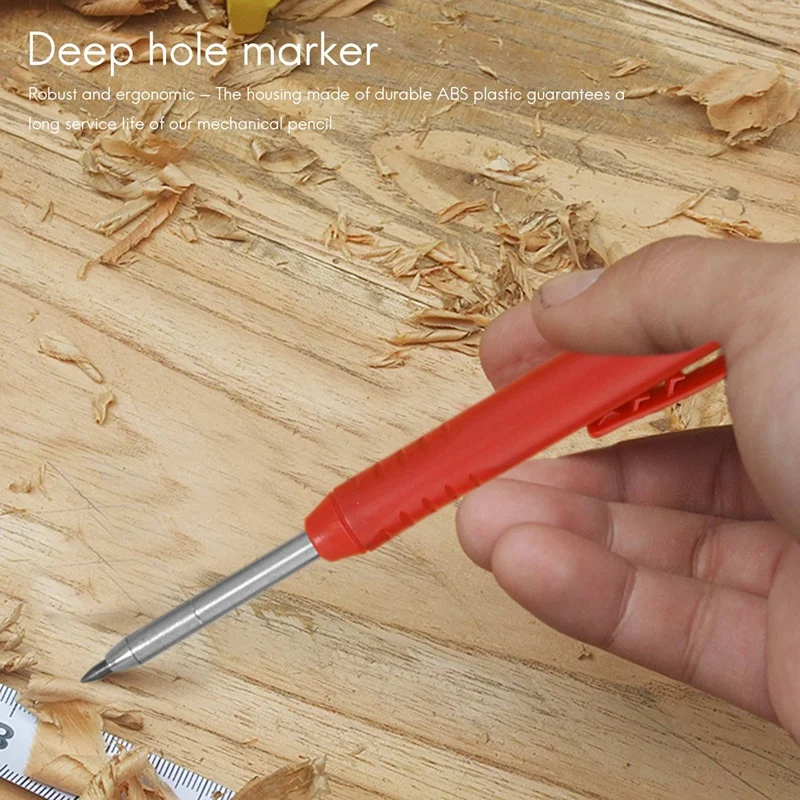 Deep Hole Marker Premium mechaninis pieštuko žymeklis su integruotu galąstuvu-medienai, metalui, akmeniui I gręžimo skylės žymeklis Nuotrauka 3
