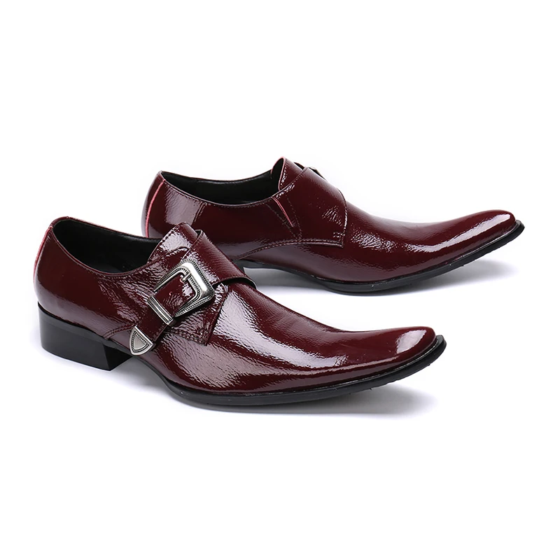 CH. KWOK prabangūs itališki natūralios odos vyrai blizgūs Oksfordo batai sagtis kvadratinis pirštas Vyriški suknelės batai biuro vakarėlio mados batai Nuotrauka 0